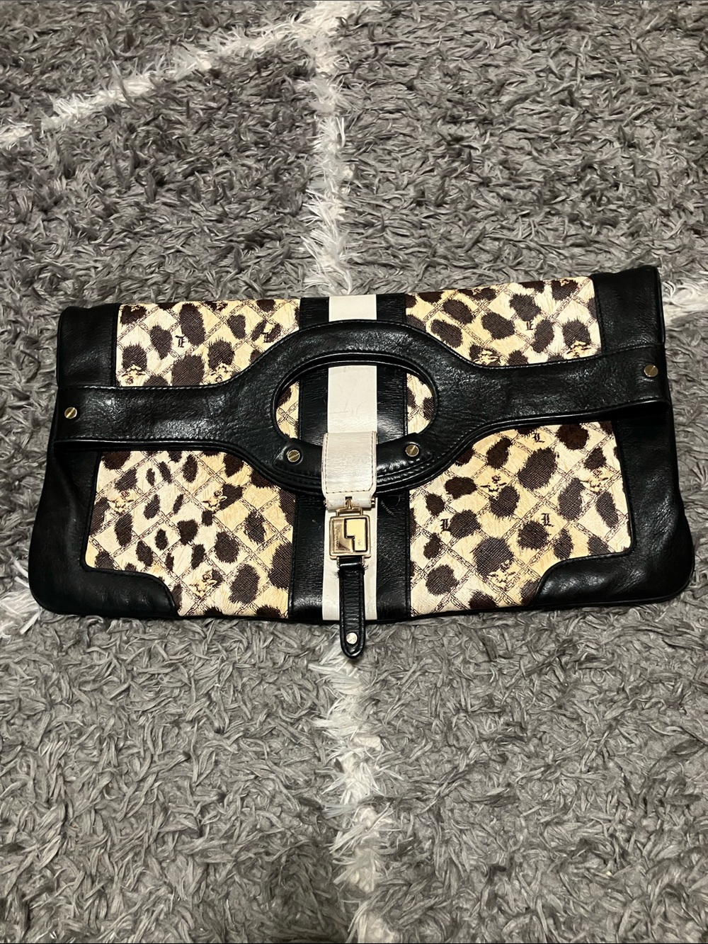 LAMB  Black and Cream Animal Print Clutch